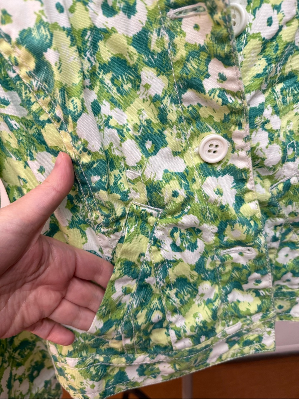Liz Claiborne Green Floral Jean Jacket - Picture 2 of 8